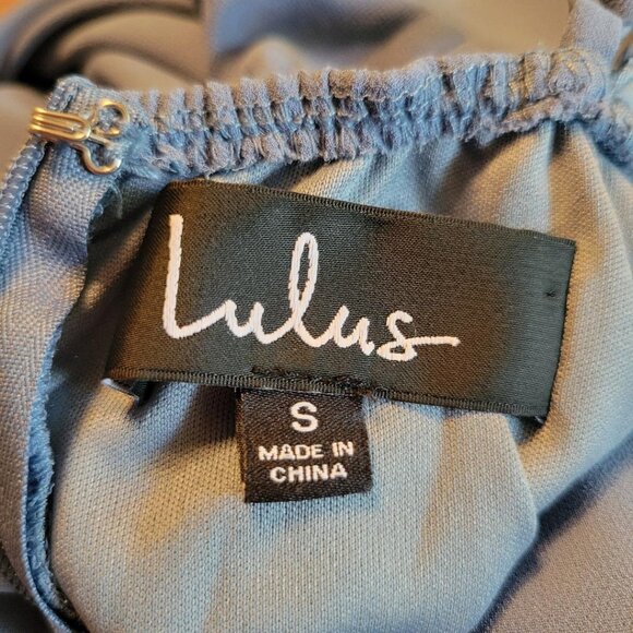 Lulu's Smoky Blue Backless Chiffon Cocktail Dress - Picture 10 of 13